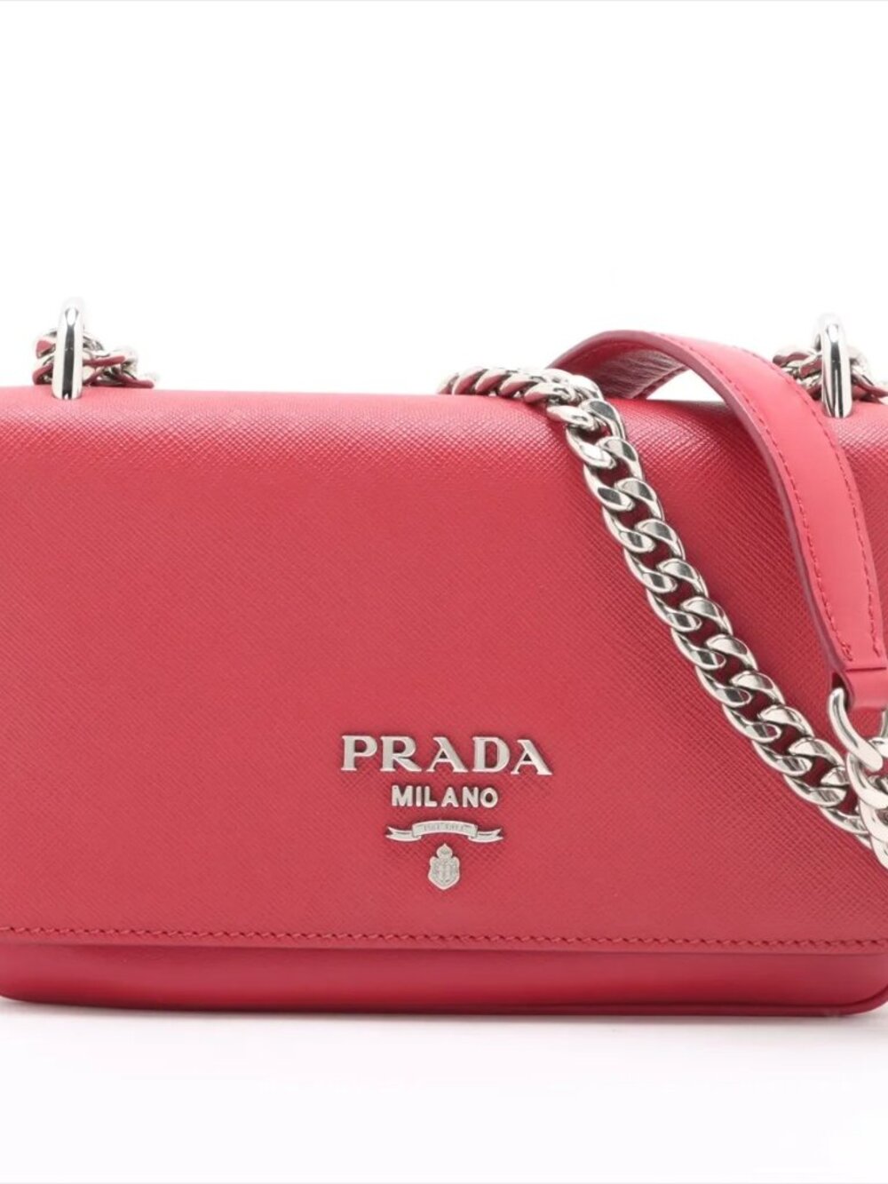 Prada Saffiano Leather Chain Shoulder Bag Red 1BD144
